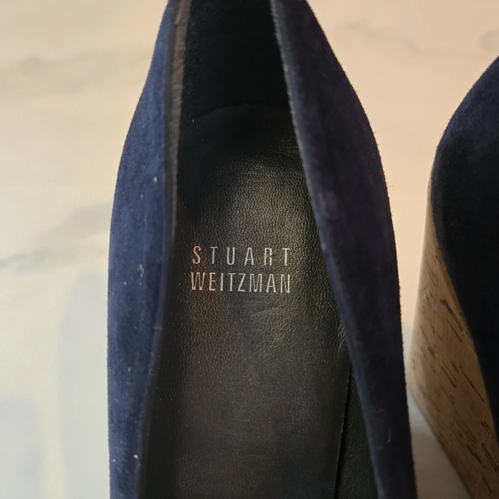 Stuart Weitzman Dark Blue High Heel Corkswoon Wedge Size 9.5 - Picture 8 of 10